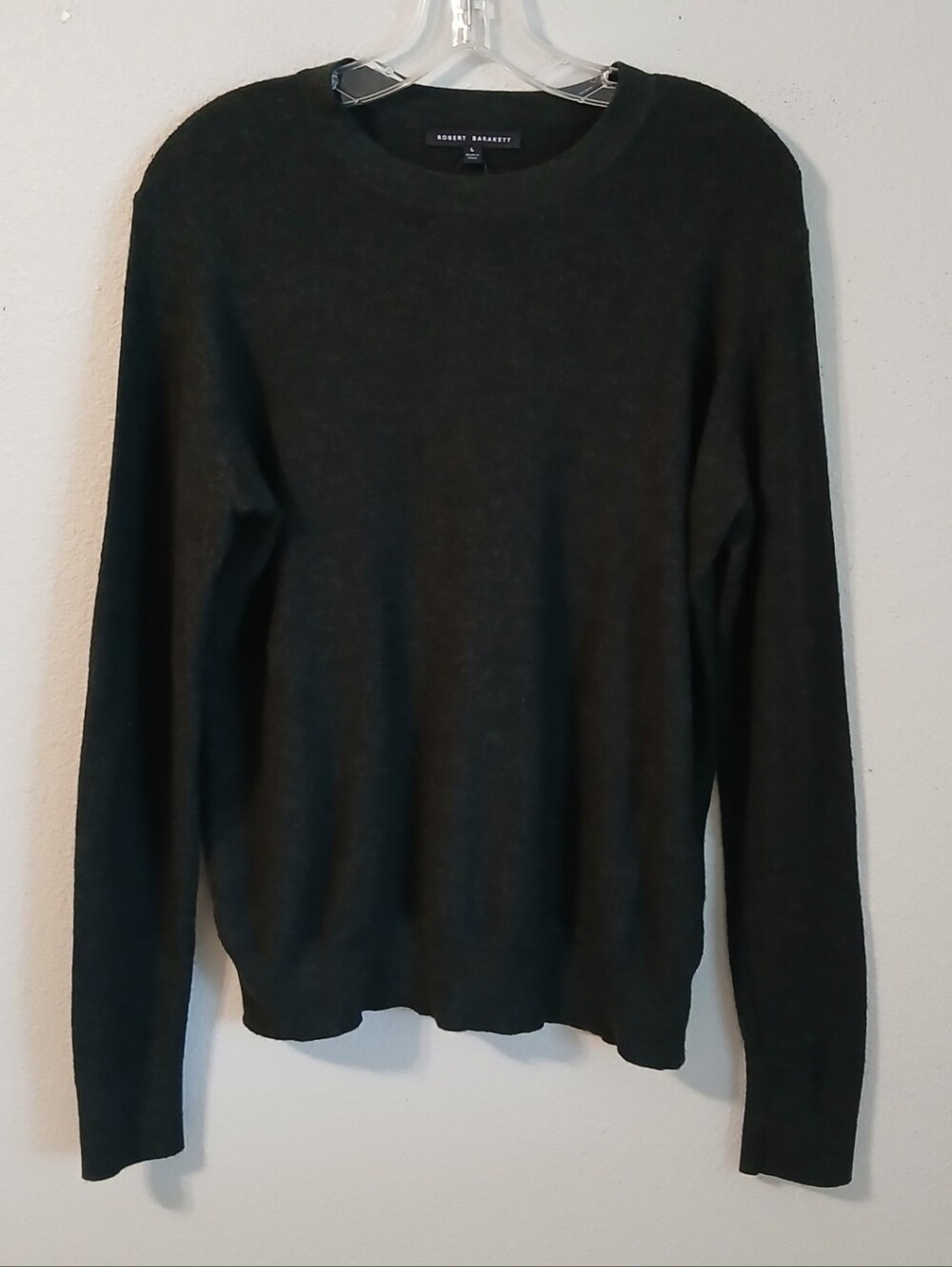 Robert Barakett Dark Green Watertown Long Sleeve Crewneck Textuted Wool Sweater